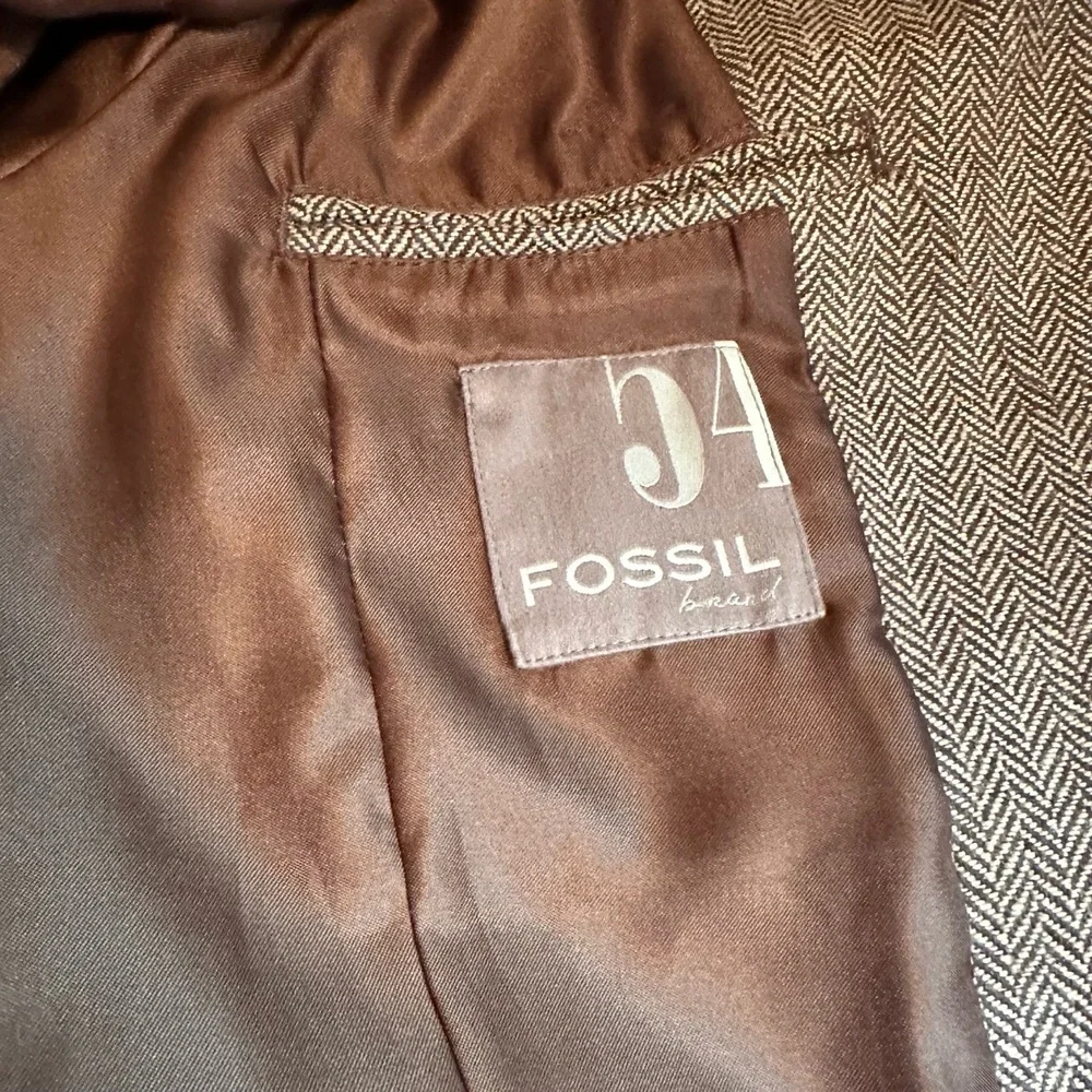 Men’s Fossil XL‎ Brown Two-Button Herringbone Sport Coat Blazer Jacket